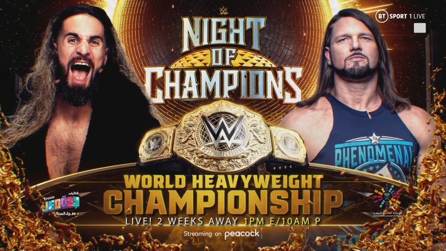Seth Rollins Vs Aj Styles For The World Heavyweight Championship Set For Wwe Night Of Champions